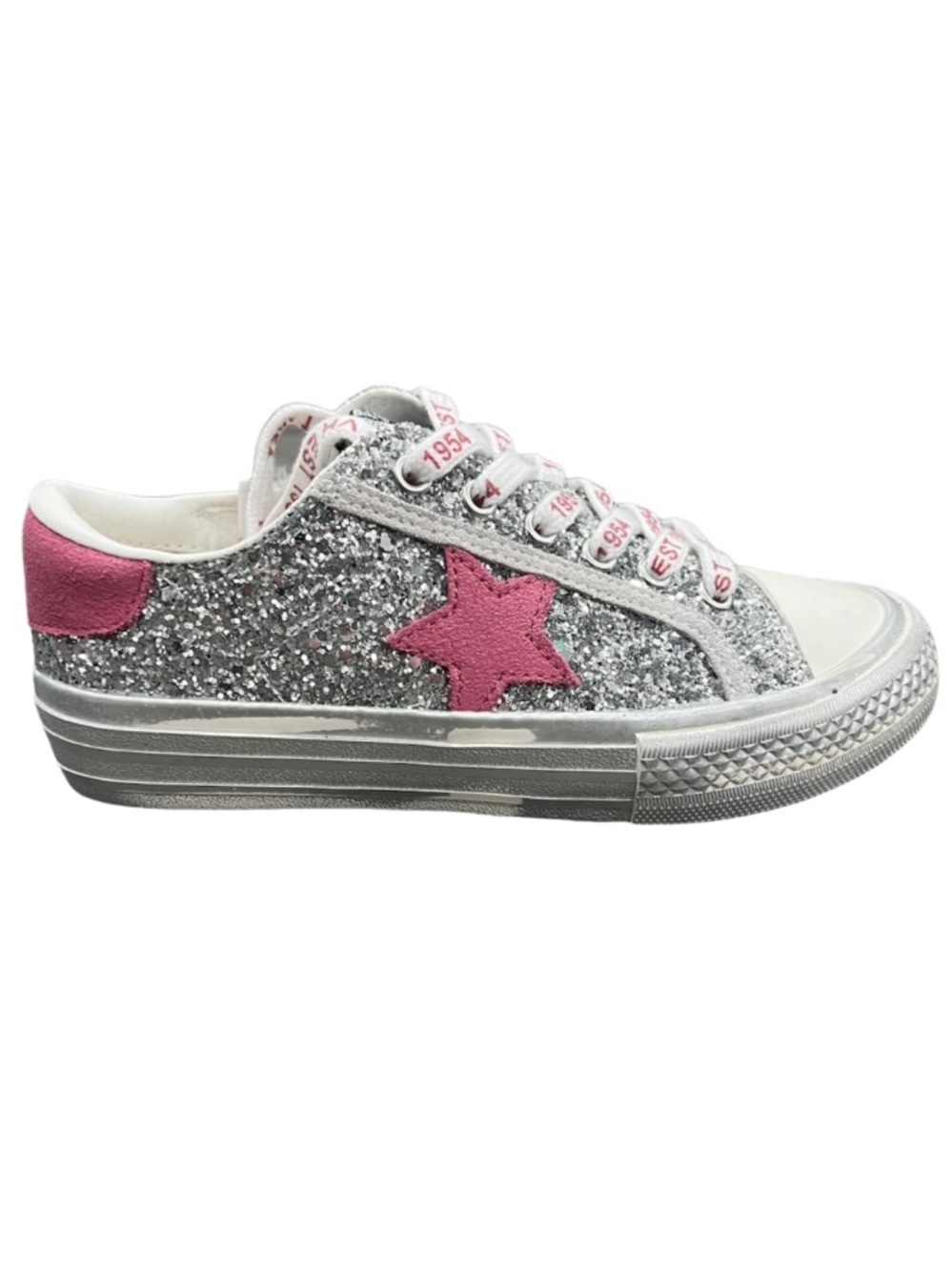 Glitter Star Sneakers in Pink and Silver by Vintage Havana-Size 8
